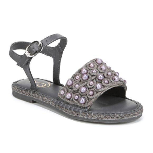 Sam Edelman Kids Holly Sandals US 1 M EU 32 Mockingbird Grey Linen NIB - Picture 1 of 11